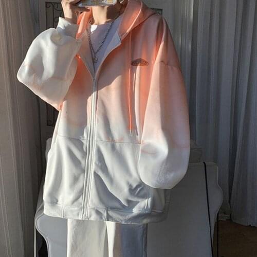 Gradient jacket men and women loose top cardigan sweater autumn and winter bombing street lovers hooded baseball uniform y2k