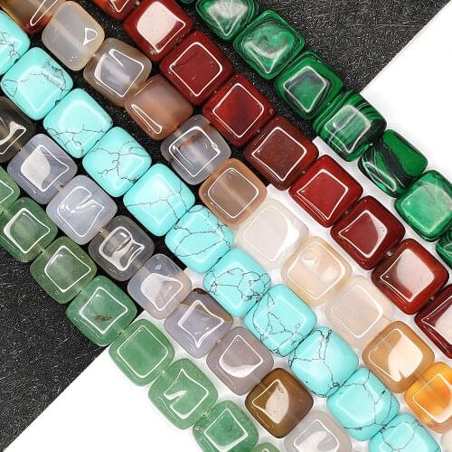 Square Natural Stone Beads Charm Crystal Jewelry Wholesale for DIY Handmade Fashion Necklace Jewelry Accessories 12x12x5mm
