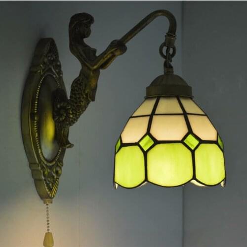 Tiffany Wall Lamps Colorful Glass Sconces Mermaid Retro Wall Light For Bedroom Bedside Light Bar Corridor Home Decor Wall Sconce