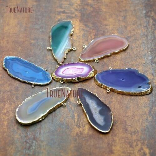 Natural Free Form Stripped Agates Slice Pendant Assorted Gold Electroplated Irregular Shape Pendant For Necklace PM8891