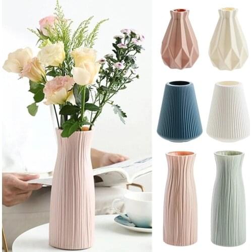 Nordic Modern Plastic Flower Vase Ceramic White Wedding Imitation Porcelain Table Top Flower Pot for Home Table Flowers Decor