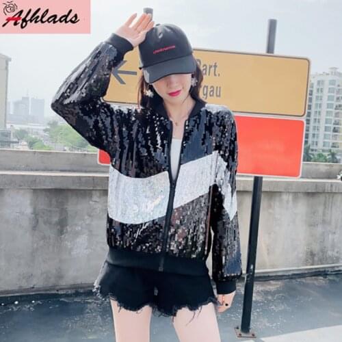 2021 New Sequined Hip-Hop Jacket Womens Coats Loose Korean Spring And Autumn Shiny Streetwear Plus Size Fashion Women Jacket