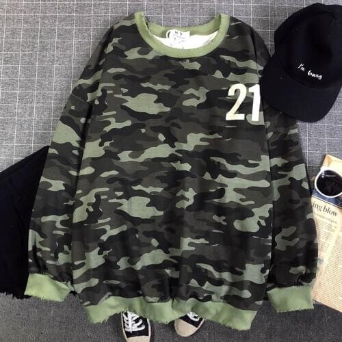 Autumn Camouflage Sweatshirts Women Korean Version Loose Bf Long Sleeve Sweatshirt O-Neck Thin Pullovers Coat Letter Tops Mw806