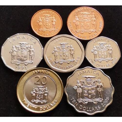 Jamaica 1990-2006 Set of 7 Coins 10 Cents-20 Dollars Full Set 7 Pieces Unc Unc Real Original Coins Collection