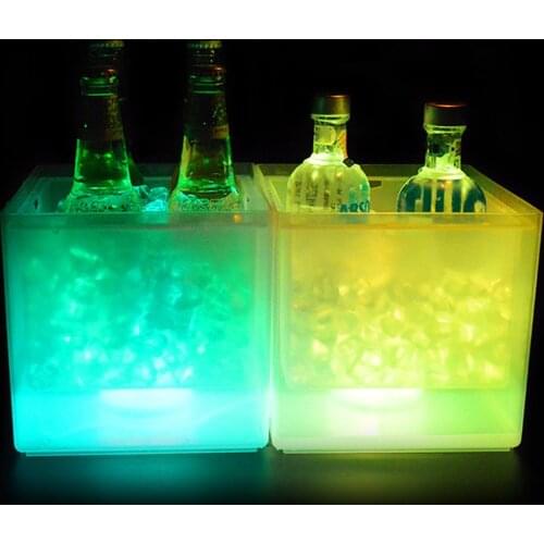 Colorful LED Luminous Square Wine Bucket Double-Layer RGB Beer Cooler Barrel Ice Buckets for Nightclub Bar Party Decor