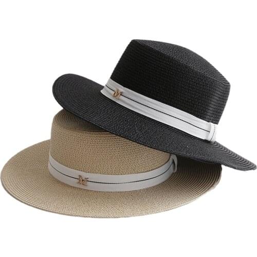 New Summer Womens Boater Beach Hat Wide side Female Casual Panama Hat Lady Classic Flat Bowknot Straw Sun Hat Women Fedora