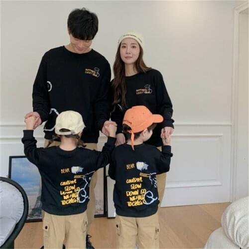 A Family of Four Adult Children in Cartoon Sweatshirt for Dad Mom Baby Girls Boys Tops Mother Daughter Matching Clothes Outfits
