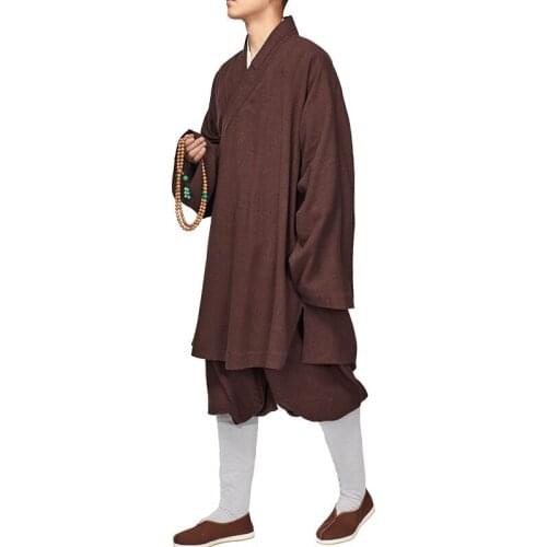 UNISEX coffee/red linen&cotton buddhist abbot monks kung fu suits Buddhism martial arts uniforms arhat clothing sets clothes