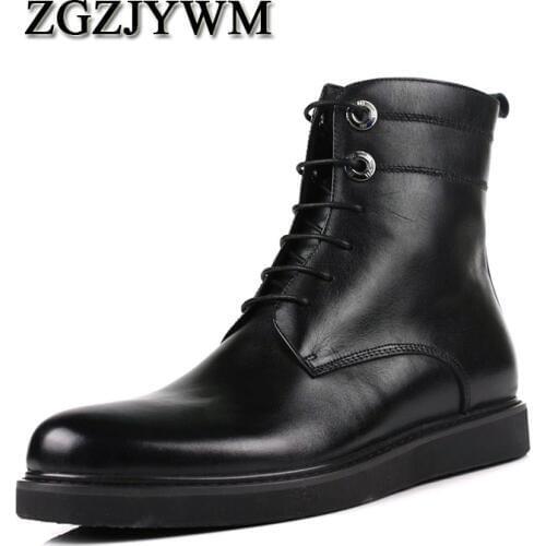 ZGZJYWM New High Quality Winter Vintage Motorcycle Western Genuine Leather Boots Men Black Motorcycle Winter Boots For Men
