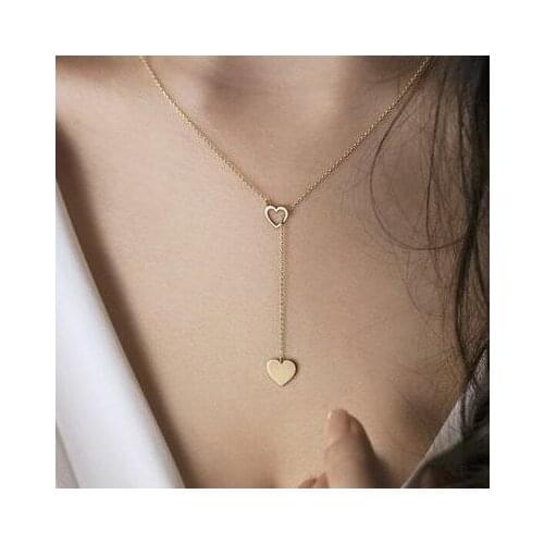 Vintage Gold Color Copper Necklaces For Women Fashion Gift Double Heart Link Chain Necklace 2021 NEW Jewelry