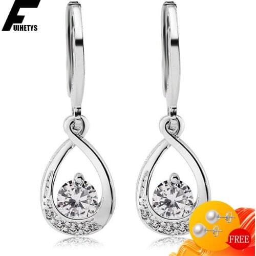 Trendy Women Earrings 925 Silver Jewelry Water Drop Shape Zircon Gemstone Earrings Accessories for Wedding Engagement Party Gift