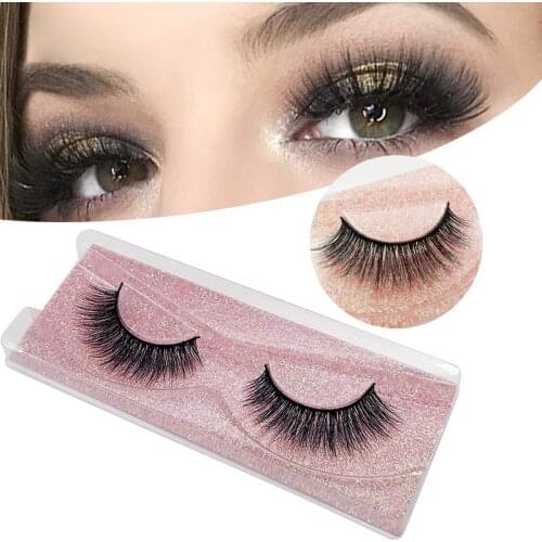 1 Pair Imitation Mink False Eyelashes Reusable Lashes Soft Wispy Makeup Eyelashes Natural False Eyelashes with Pink Glitter Box