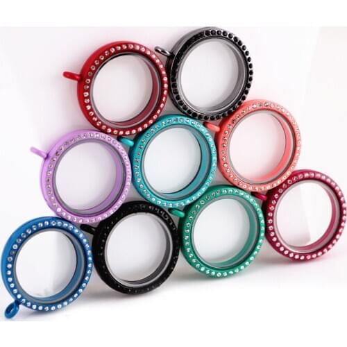 1pcs 30mm Round Colorful Floating Locket with Rhinestone Glass Memory Living Floating charms Locket Pendant For necklace women