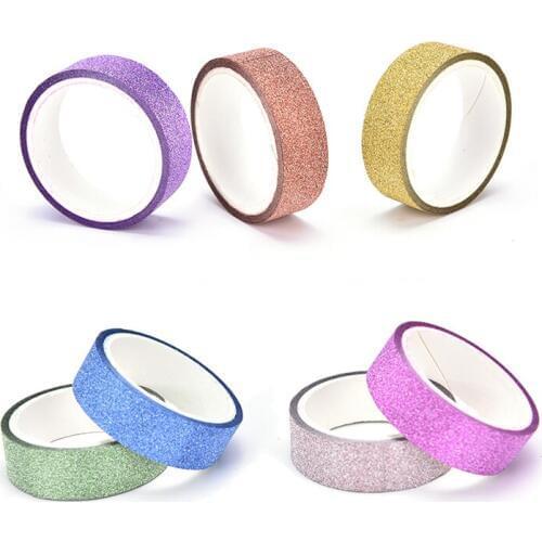 10 Rolls/lot DIY Craft Glitter Washi Paper Tape 3M Adhesive Label Sticker Masking Decorative Tape Random Color