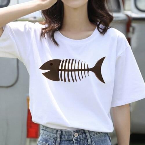 2021 Fashion Women Harajuku Funny FishboneCartoon Printed T Shirt Soft Female T shirt Casual Short Sleeve Womens T-shirt