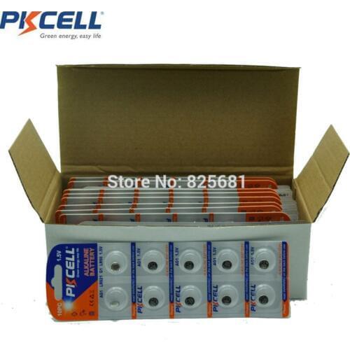 50Card PKCELL AG1 LR60 164 621 Alkaline Button Coin Cell Battery For Watches Toys Electric Devices