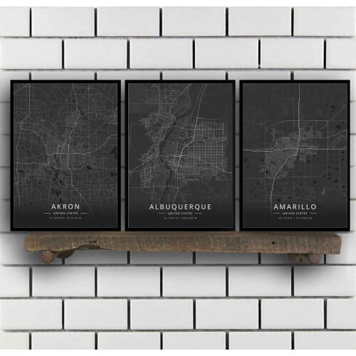 Akron Albuquerque Amarillo Anchorage Ann Arbor Arlington Atlanta Austin Baltimore Boise Boston United States Poster