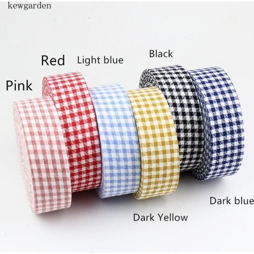 Kewgarden 10mm 25mm 40mm Square Grid Pattern Fabric Layering Cloth Ribbons Handmade Tape Ribbon DIY Bowknot Riband 6m/lot