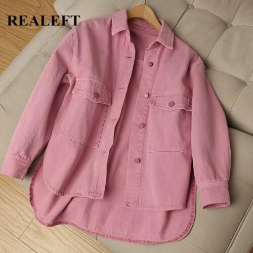 REALEFT 2021 New Women Jeans Jacket Oversized Korean Style Single Breasted Chic Denim Coats Spring Autumn Cowboy Jackets Outwear