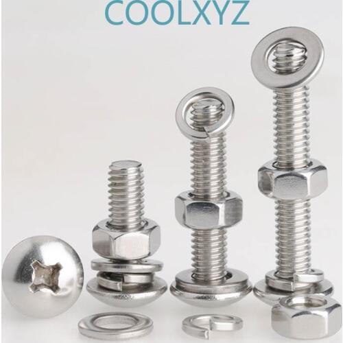 M2 M2.5 M3 M4 M5 M6 M8 M5 M6 M8 stainless steel 304 large flat head cross screw nut gasket 10Pcs