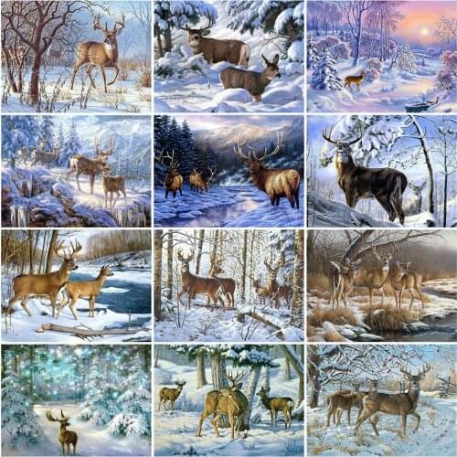 HUACAN DIY Frame Picture By Numbers Winter HandPainted Wall Art Unique Gift Painting By Number Snow Scenery For Living Room