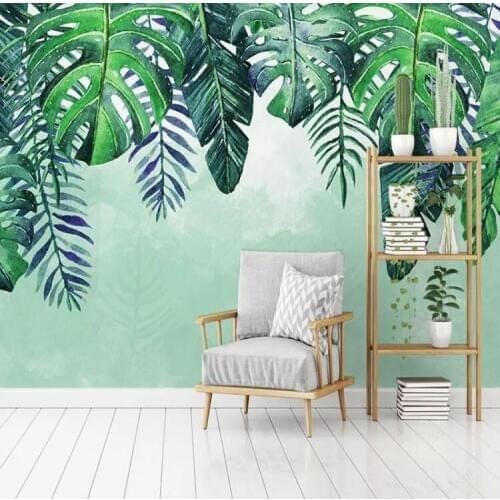 Custom Mural Wallpaper Nordic Hand Painted Tropical Forest Tree Leaves Living Room Sofa TV Background 3D Photo Wall Paper Modern