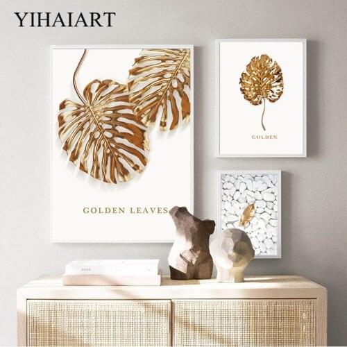 Golden Color Monstera Leaf Canvas Wall Print Art Painting Nordic Luxury Poster Simplicity Picture Modern Living Room Home Decor