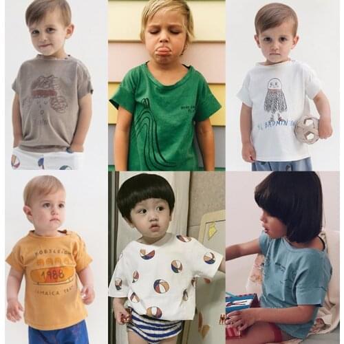 2021 New Boys Girls Cotton Summer T-shirts fashion Cartoon Tees Play In Ball Sleeves Apparel Children Tops T-shirts for Boy Tops