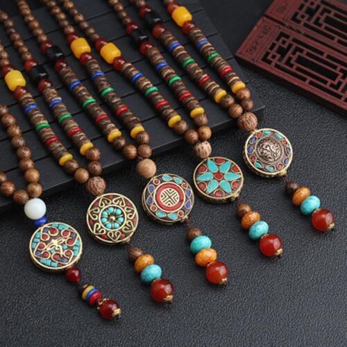 2020 New Round Plate Nepal Flower Pendant Ethnic Necklace Egypt Elephant Necklace Coconut Beads Necklace Sweater Necklaces