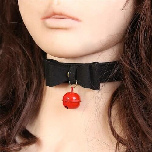 PU Leather Collar Bell Choker Slave Costume BDSM Bondage Necklace Restraint Bondage Fetish Sex Game For Couples