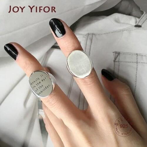 Real 925 Sterling Silver Smooth Rings For Women Fashion Simple English Letter Wide Round Geometric Party Jewelry Gifts