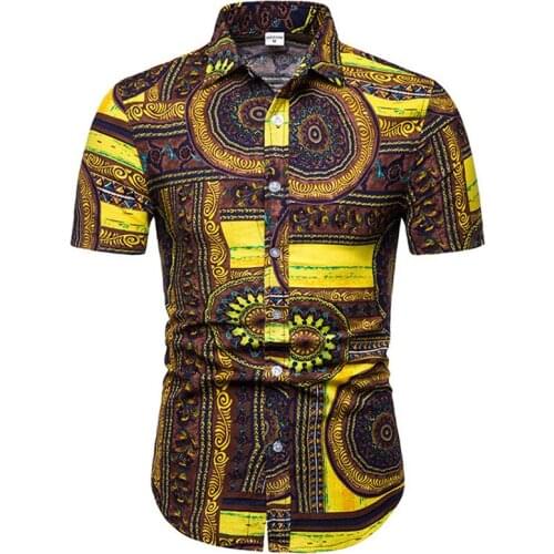 Vintage Floral Shirt Men Hawaiian Shirt 2020 Summer Short Sleeve Mens Dress Shirts Cotton Linen Shirt Camisa Social Masculina