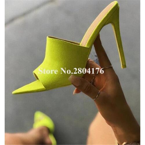 Summer Newest Fashion Pointed Open Toe Suede Leather Stiletto Heel Sandals Yellow Silver White High Heel Slipper Sandals Heels