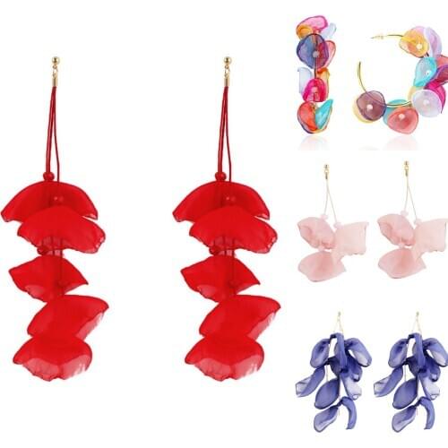 Exaggerated colorful western earrings multi-layer lace mesh fabric petals long flower earrings for fashion women drop earrings