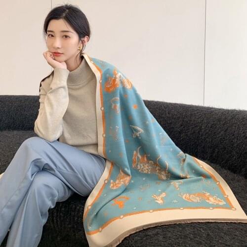 Thick Winter Cashmere Scarf Women Wraps Luxury Design Horse Star Pashmina Shawls Ladies Warm Hijab Blanket Female Bufanda Stoles