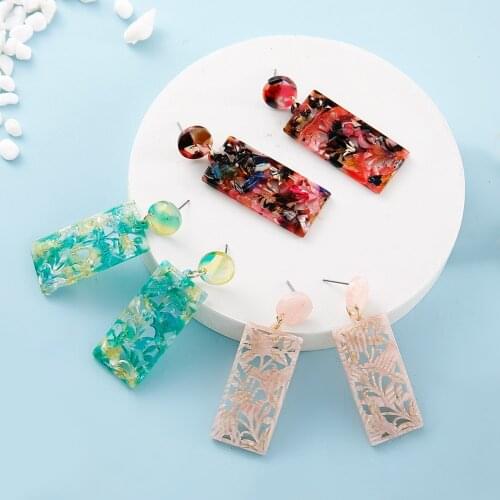SophiaXuan Hawaiian Acrylic Drop Earrings Quare Earring Party Jewelry Vintage Bohemia Color Big Geometric for Women Gifts Brown