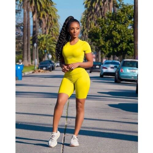 Womens Tracksuits Sets Casual Round Neck Short Sleeve T Shirt Top+Bodycon Fitness Biker Shorts Tight Gym Jogger Tennis Outfits