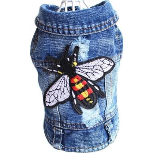 Spring Summer Pet Dog Jeans Jacket New Cute Face Blue Denim Coat Vest Pet Puppy Clothes Apparel