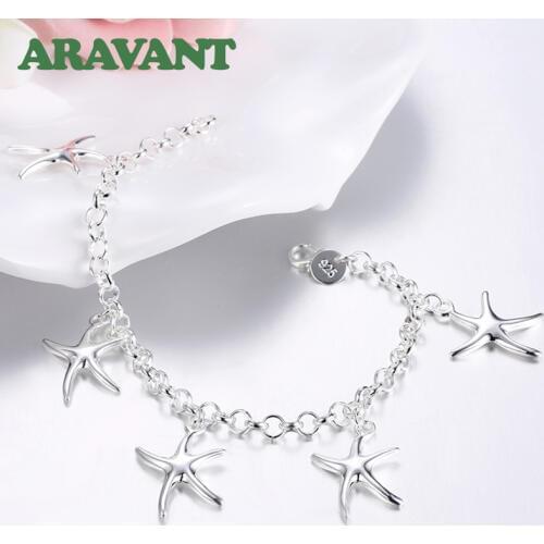 925 Silver Starfish Charm Bracelets Chain For Women Fashion Silver 925 Jewelry