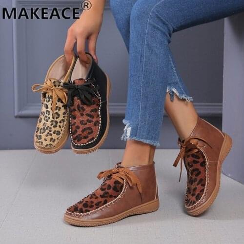 Womens Shoes Fashion Boots 2021 New Platform Naked Boots INSTAGRAM Trendy Wedges Lace-up Leopard Print Large Size Women Shoes