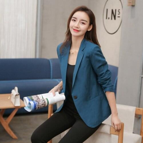 Woman Temperament Long sleeve Single Button Blazer Spring Summer New Linen Slim Short Linen Blazer Jacket Office Lady Small Suit