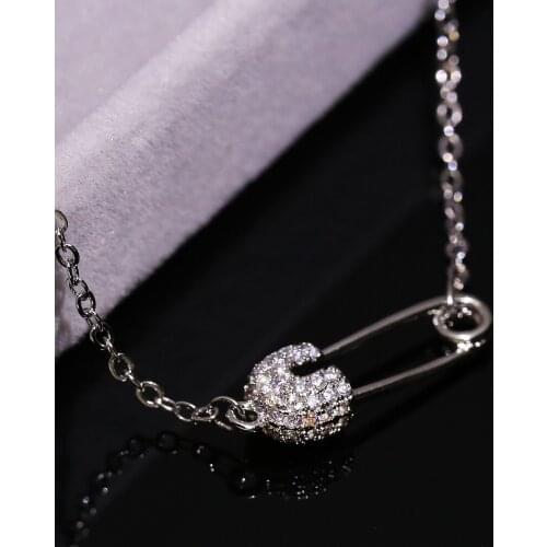 Fashion Choker Collares 925 Silver color Pin Pendant Necklace for Women Hollow-out Mosaic Zircon Wedding Band Jewelry bijoux