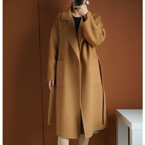 Winter Wool Coat Women Reversible Cashmere Coat Woolen Coat Female Wavy Classic Coat