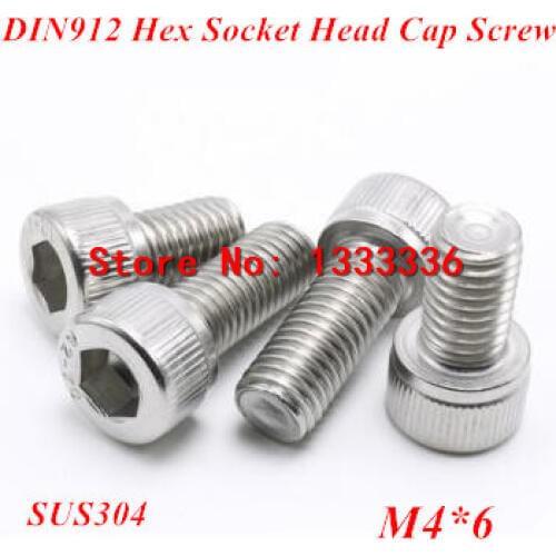 100pcs M4*6 Hex socket head cap screw, DIN912 304 stainless steel Hexagon Allen cylinder bolt, cup screws