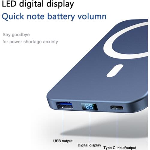 10000mah Portable Magnetic Wireless Powerbank Mobile Phone Power Bank Is Suitable For Iphone12 Pro/Max, Xiaomi, Samsung, Huawei