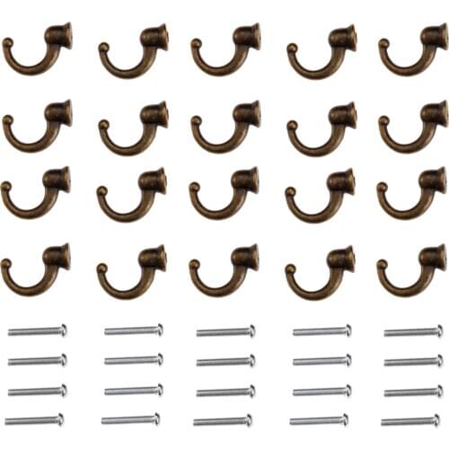20Pcs Zinc Alloy Antique Bronze Wall Hooks Wall Hanger Hat Coat Robe Hook Bathroom Kitchen Hanger Furniture Hardware with Screws