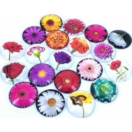 20pcs/lot 18mm 20mm 25mm Colorful Flowers Pattern Round Glass Cabochon for DIY Jewelry Making Findings & Components T017