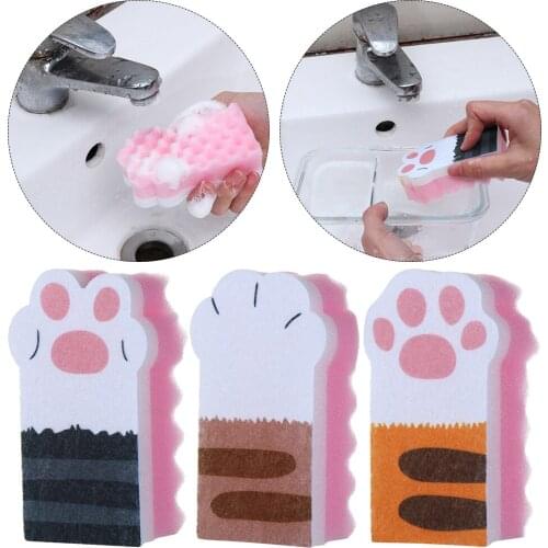 3 Pcs Washing Dishes Sponge Brush Cleaning Pans Cute Cat Paw Magic Wipe Cleaning Dish Towel Cloth Kitchen Household Supplies