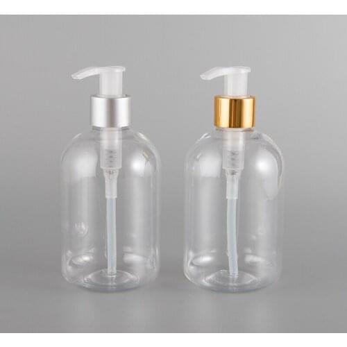 300ml 12pcs/lot Clear Plastic Empty Lotion Bottles With Gold/Silver Lotion Pump for Shampoo, Personal care