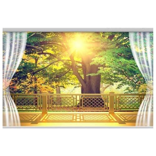 3D wallpaper custom mural 2015 new Golden sunshine 3 d TV setting wall balcony trees beauty non-woven wall paper room decoration